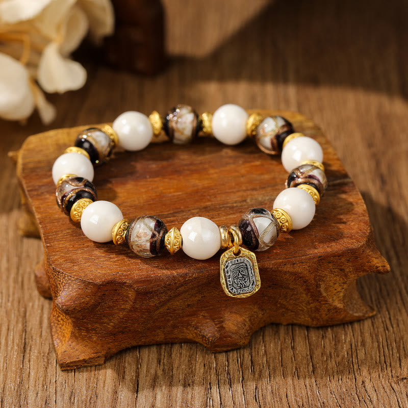 Fortune Jewel Tibetan Zakiram Goddess of Wealth Charm Liuli Glass Incense Ash Porcelain Bead Protection Bracelet