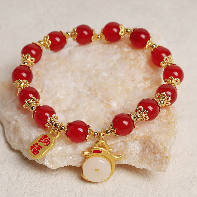 Fortune Jewel Year of the Dragon Red Agate Green Aventurine Peace Buckle Fu Character Lucky Fortune Bracelet