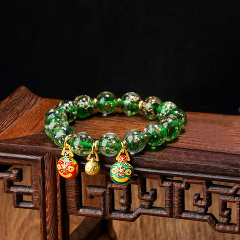Fortune Jewel Gold Swallowing Beast Family Charm Luminous Fluorescent Liuli Glass Bead Success Bracelet