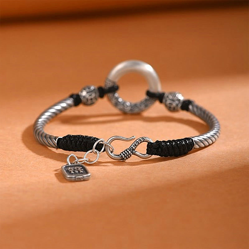 Fortune Jewel 999 Sterling Silver Fu Character Peace Buckle Copper Coin Auspicious Clouds Fortune Bracelet