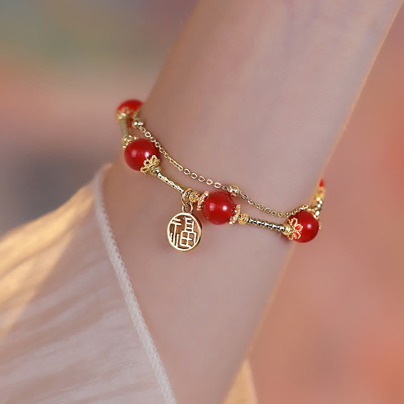 Fortune Jewel Red Agate Fu Character Charm Self-acceptance Bracelet