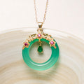 Fortune Jewel Green Chalcedony Peace Buckle Design Strength Necklace Pendant