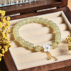 Fortune Jewel 925 Sterling Silver Natural Hetian Jade Luck Flower Bracelet