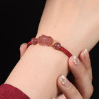 Fortune Jewel Natural Strawberry Quartz PiXiu Lucky Red String Bracelet