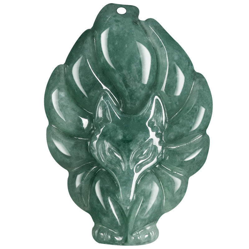 Fortune Jewel Natural Green Jade Nine Tailed Fox Luck Necklace Pendant