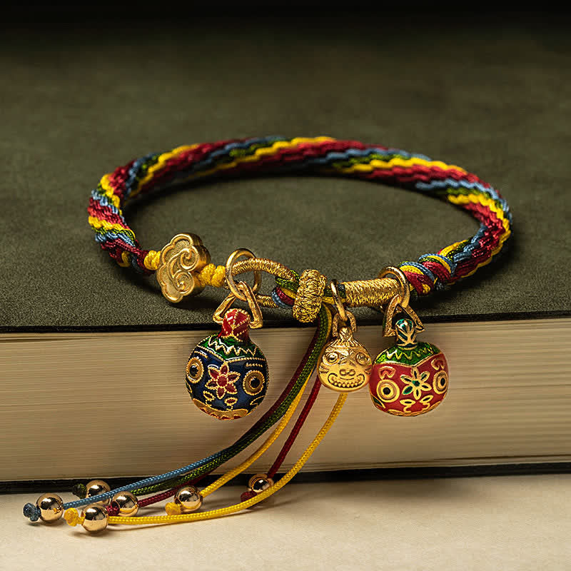 Fortune Jewel Gold Swallowing Beast Family Luck Reincarnation Knot Colorful String Bracelet