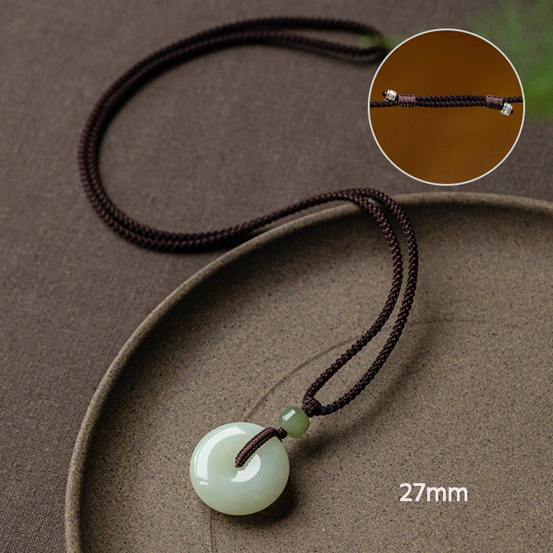 Fortune Jewel Natural Round Jade Peace Buckle Luck Prosperity Necklace Pendant