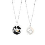 Fortune Jewel 925 Sterling Silver Year of the Dragon Natural Black Onyx Chalcedony Dragon Phoenix Peace Buckle Protection Necklace Pendant