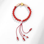 Fortune Jewel 999 Sterling Silver Natural Red Agate Pink Crystal Cherry blossom Bracelet