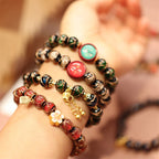Fortune Jewel Tibetan Gold Swallowing Beast Family Five God Of Wealth Thangka Fortune Bead Bracelet