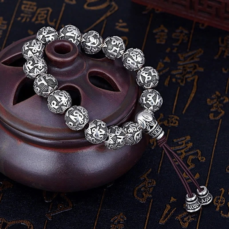 Fortune Jewel Tibetan Om Mani Padme Hum Carved Alloy Beads Amulet Bracelet