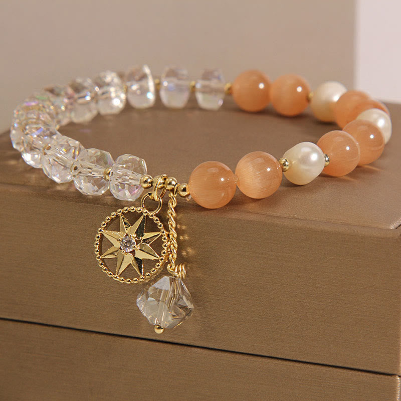 Fortune Jewel Orange Cat's Eye White Crystal Star Support Bracelet