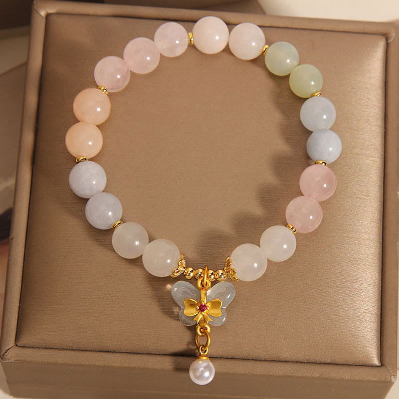 Fortune Jewel Natural Morganite Confidence Butterfly Charm Bracelet