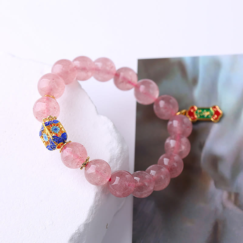 Fortune Jewel Strawberry Quartz Positive Ruyi Charm Bracelet