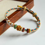 Fortune Jewel Handmade Dunhuang Color Peach Blossom Pattern Braid String Bracelet