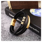 Fortune Jewel Leather Multi-Layer Titanium Steel Balance Braided Magnetic Buckle Bracelet
