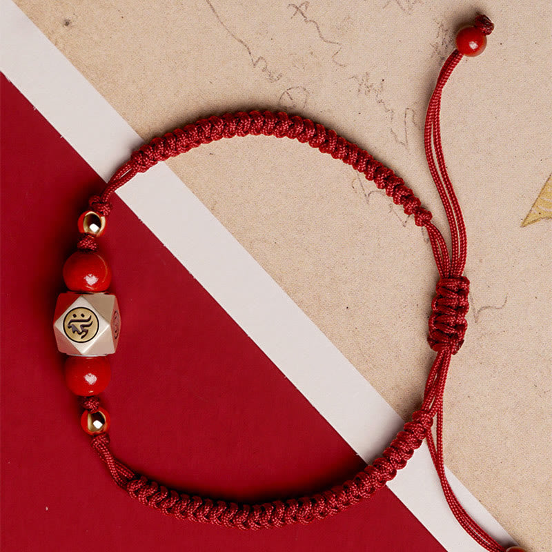 Fortune Jewel Handmade 925 Sterling Silver Chinese Zodiac Natal Buddha Cinnabar Calm Braided Bracelet