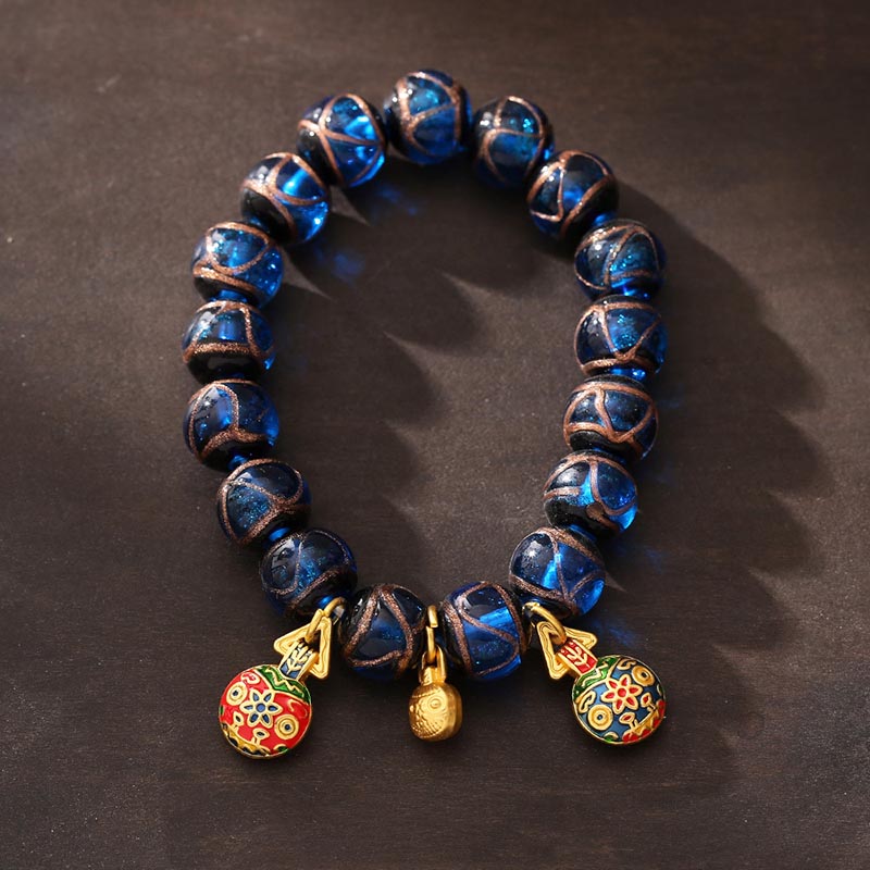 Fortune Jewel Gold Swallowing Beast Luck Charm Blue Liuli Glass Bead Fortune Bracelet