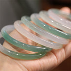 Fortune Jewel Natural White And Green Chalcedony Agate Positive Cuff Bracelet Bangle
