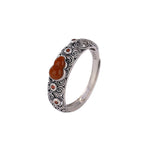 Fortune Jewel 925 Sterling Silver Red Agate Cyan Jade Gourd Blessing Auspicious Ring