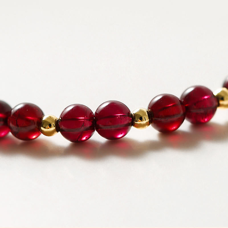 Fortune Jewel 14K Gold Plated Natural Garnet Cinnabar Flower Calm Bracelet
