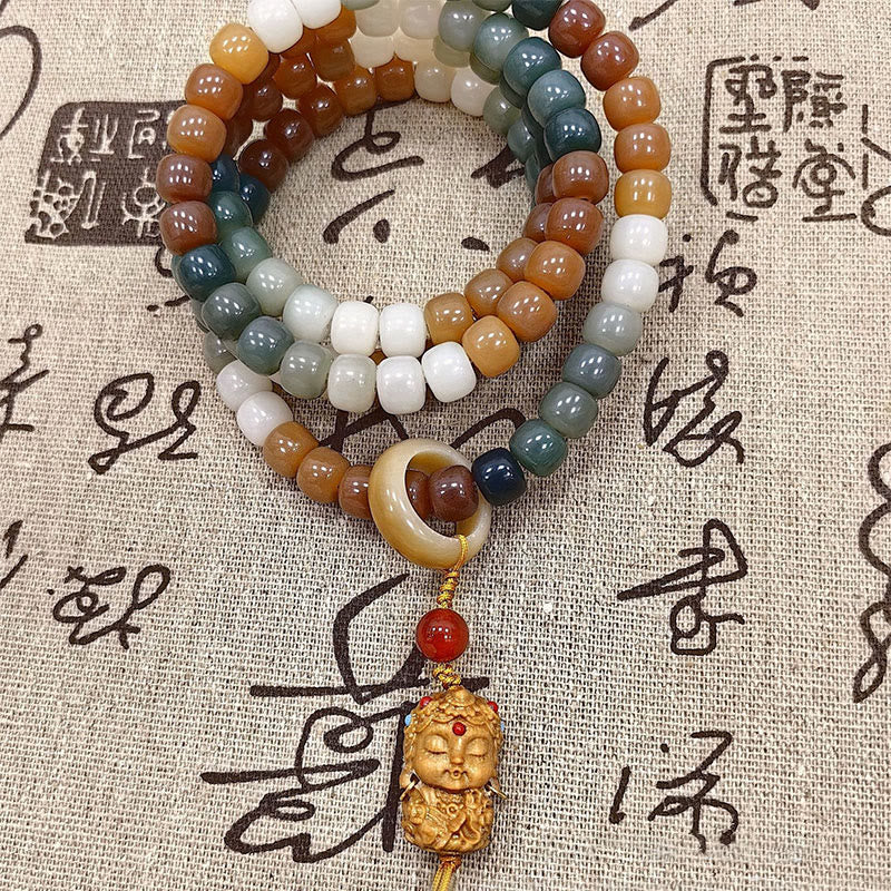 Fortune Jewel 108 Mala Beads Gradient Bodhi Seed Green Tara Buddha Engraved Peace Harmony Bracelet