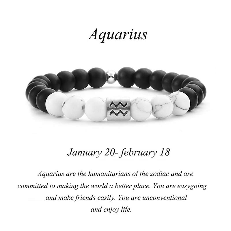 Fortune Jewel 12 Constellations of the Zodiac Natural Frosted Stone White Turquoise Bead Fortune Bracelet