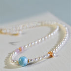 Fortune Jewel 925 Sterling Silver Natural Pearl Larimar Sincerity Necklace Pendant