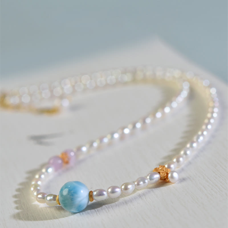 Fortune Jewel 925 Sterling Silver Natural Pearl Larimar Sincerity Necklace Pendant