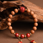 Fortune Jewel Tibetan Natural Peach Wood Cinnabar PiXiu Wealth Tassels Bracelet