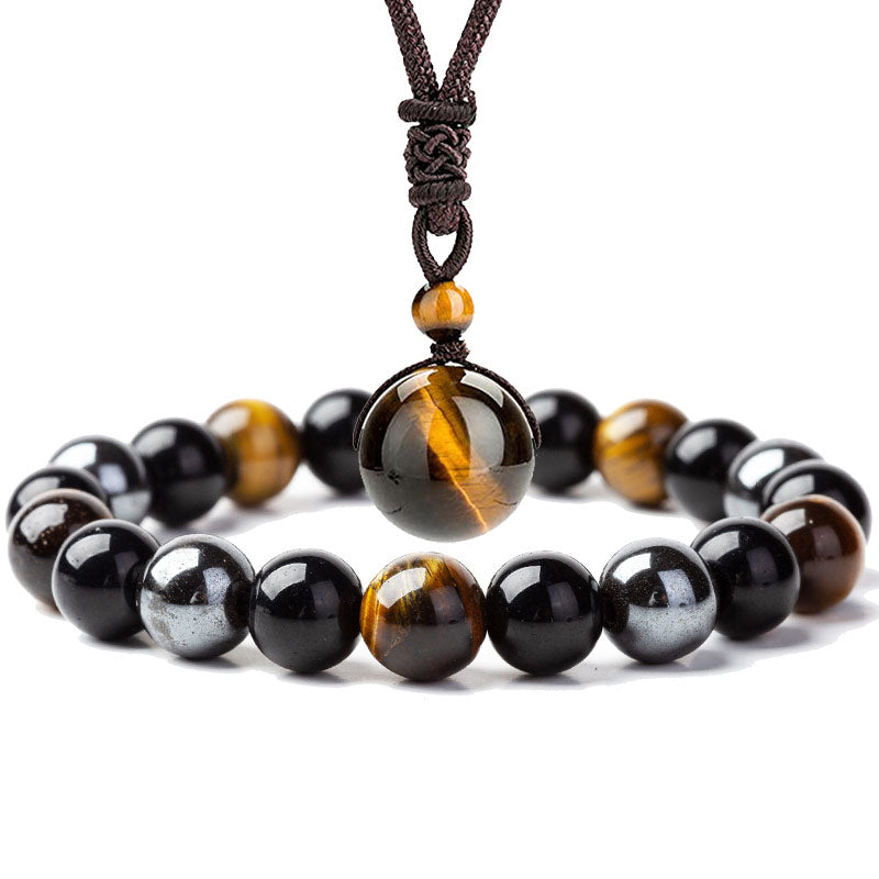 Fortune Jewel Tibetan Tiger's Eye Bracelet Necklace Set