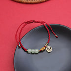 Fortune Jewel Handcrafted Jade Bead Fu Character Charm Luck Red Rope Bracelet