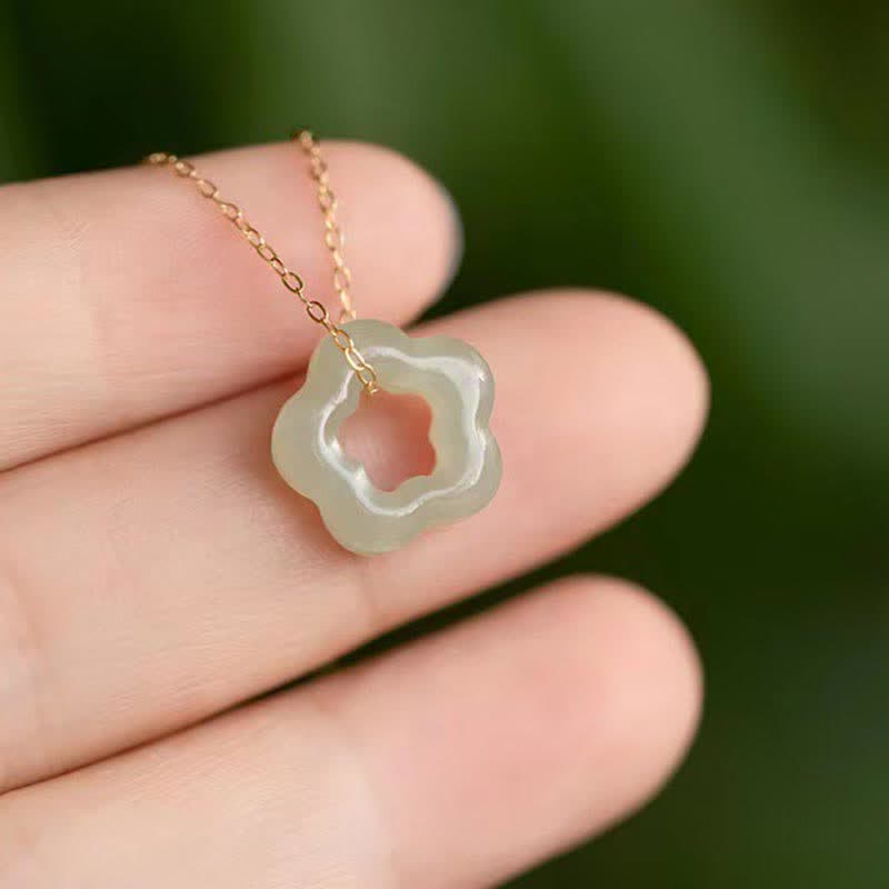 Fortune Jewel Dainty Hetian Jade Cyan Jade Luck Floral Charm Necklace Pendant
