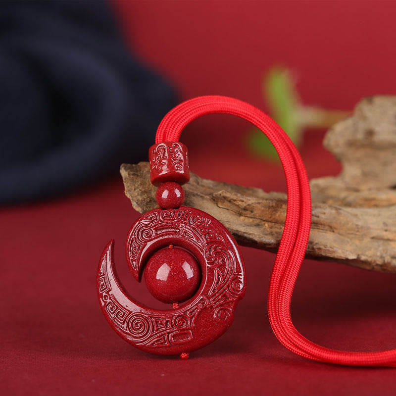 Fortune Jewel One's Luck Improves Design Patern Natural Cinnabar Concentration Necklace Pendant