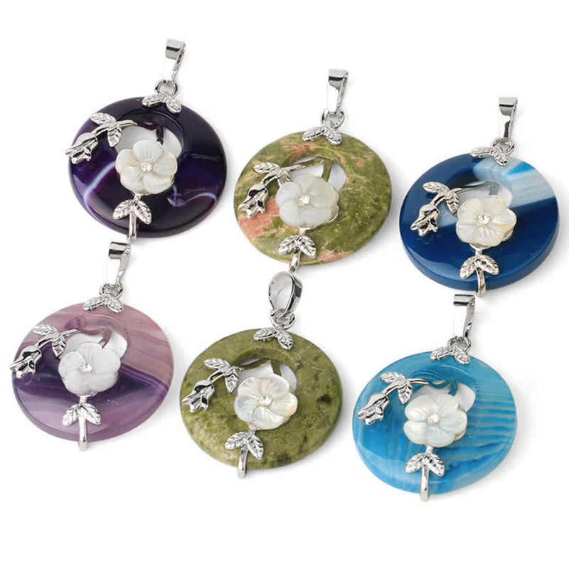 Fortune Jewel Various Crystal Amethyst Green Aventurine Flower Healing Necklace Pendant