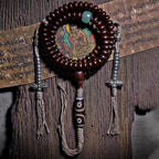 Fortune Jewel Natural Tibet 108 Mala Beads Purple Bodhi Seed Three-eyed Dzi Bead Copper Dorje Harmony Bracelet
