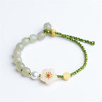 Fortune Jewel 925 Sterling Silver Natural Hetian Jade Peach Blossom Luck Bracelet