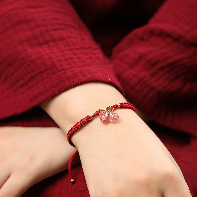 Fortune Jewel Natural Strawberry Quartz Amethyst Green Phantom Bead Positive Bracelet