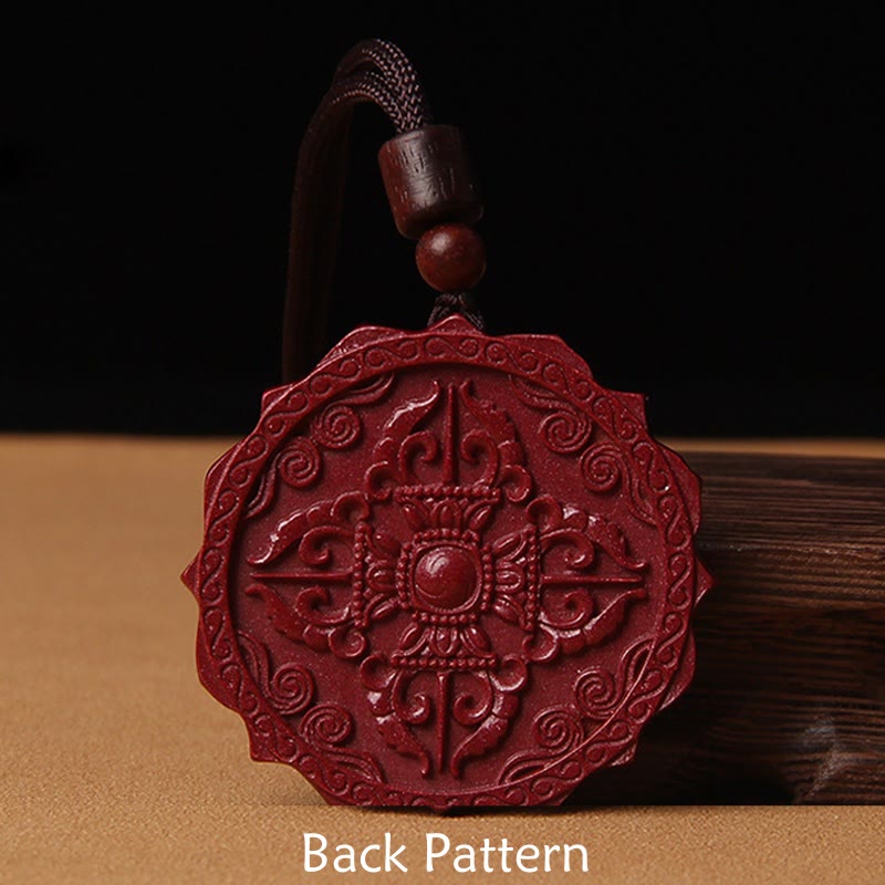Fortune Jewel Natural Cinnabar Lotus Om Mani Padme Hum Blessing Necklace String Pendant