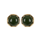 Fortune Jewel 925 Sterling Silver Plated Gold Natural Hetian Cyan Jade Bead Luck Stud Earrings
