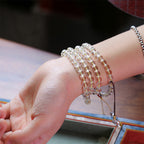 Fortune Jewel 108 Mala Beads 925 Sterling Silver Natural White Agate Red Agate Quadruple Wrap Protection Bracelet