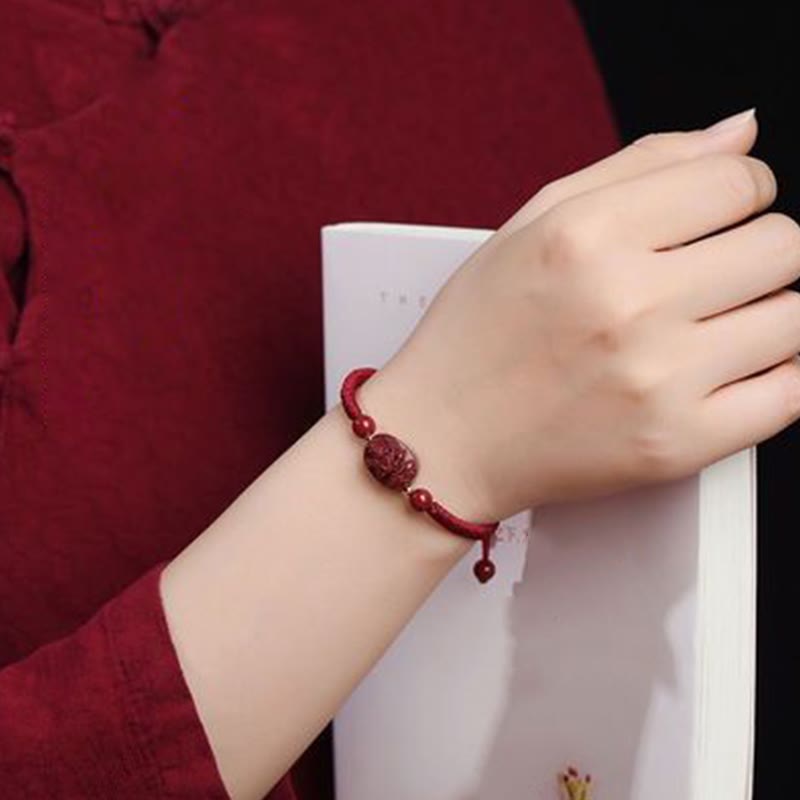 Fortune Jewel Chinese Zodiac Natal Buddha Cinnabar Keep Away Evil Spirits Rope Bracelet