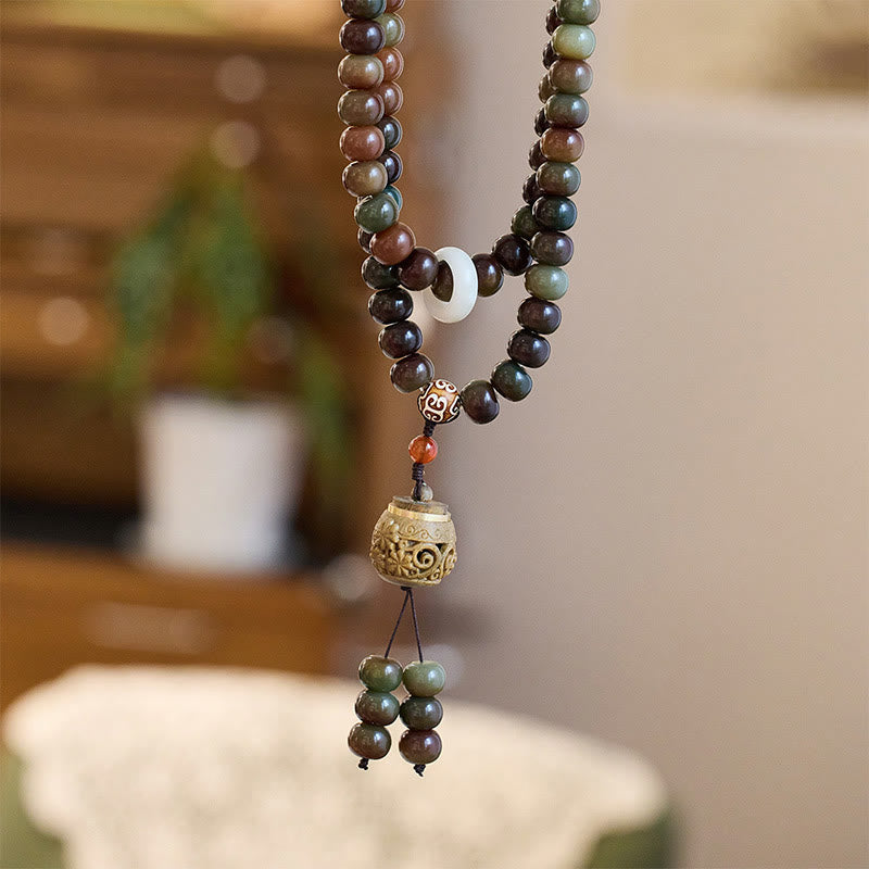 Fortune Jewel 108 Mala Beads Dunhuang Color Bodhi Seed Dzi Bead Keep Away Evil Spirits Bracelet
