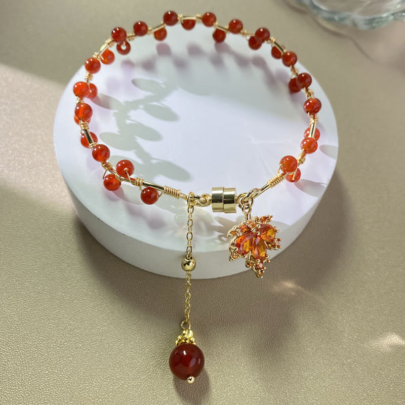Fortune Jewel Red Maple Leaf Luck Charm Bracelet