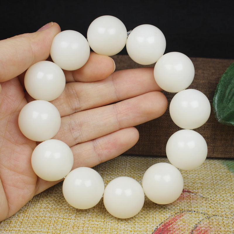 Natural White Bodhi Beads  Beads Large White Round Bead Bracelet