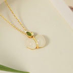 Fortune Jewel 925 Sterling Silver Hetian Jade Gourd Abundance Necklace Pendant