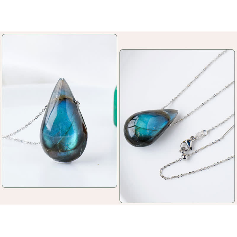 Fortune Jewel Labradorite Water Drop Support Healing Necklace Pendant