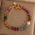 Fortune Jewel Natural Colorful Tourmaline Butterfly Auspicious Character Gourd Charm Positive Bracelet