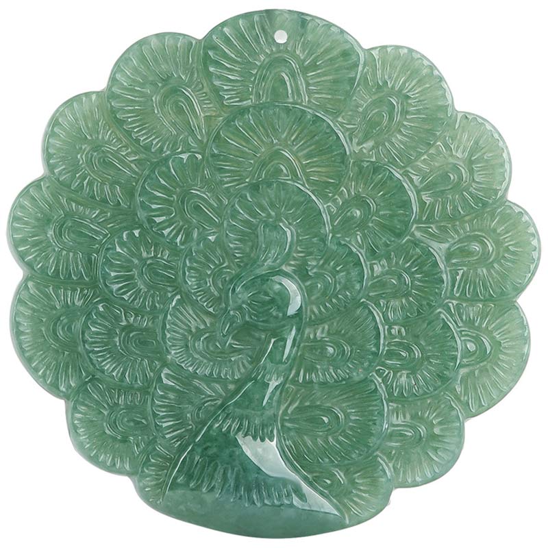 Fortune Jewel Natural Jade Peacock Luck Prosperity Necklace Pendant