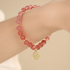 Fortune Jewel 14K Gold Plated Strawberry Quartz Fu Character Healing Charm Bracelet